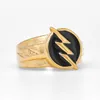 Met Zijstenen Gouden Bliksem Mannen Ringen 316L Roestvrij Stalen Ring Hip Hop Vergulde Klassieker voor Vriend Paar Sieraden Gift Groothandel 230609