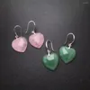 Boucles d'oreilles créoles élégantes en argent Sterling 925 Quartz Rose naturel vert jade grand coeur pierre précieuse pour les femmes fête d'anniversaire cadeau mignon