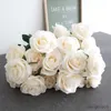 Torkade blommor dia 9,5 cm Big Rose Artificial Bouquet Fake Silk Flower Wedding Home Table Decor Backdrop Wall Arrangement Party Floral