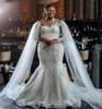 See Through Beaded High Neck African Mermaid Wedding Dress Lace Appliqued Beaded Long Sleeves Bridal Gowns with Wrap 2023 Vestidos De Noiva Customed