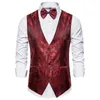 Herrvästar vin röd jacquard kostym Vest Men's Business Banket Wedding Party Groom Dress Tops Storlek XXL-S