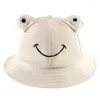 Berets Toddler Kids Cartoon Frog Embroidery Wide Brim Sun Bucket Hat With Chin Strap