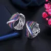 Hoop Earrings ThreeGraces Aesthetic Multicolor Cubic Zirconia Crystal Big Wide Circle Round For Women Costume Jewelry ER584