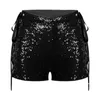 Grande taille paillettes taille haute Sexy bandoulière Shorts creux sport ample été pantalons de course vêtements pour femmes P230606