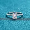 クラスターリングonelaugh real 1 d ladiant cut cut moissanite for women 925シルバーエメラルドダイヤモンドプロミスジュエリーリング