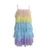 Casual Dresses Womens Sexy Sleeveless Colorful Dress Shiny Sequins Decoration Spaghetti Strap Party Club Mini Tiered Beach Sundress