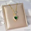 Pendant Necklaces Exquisite Fashion Heart Emerald Necklace For Woman Copper Micro-Inlaid Bridal Wedding Reception Jewelry Birthday Gift Lover R230612