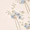 Wedding Hair Jewelry Bridal Blue Flower Shaped Pins Elegant Headwear for Women R230612