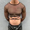 T-shirt da uomo Streetwear Mens Mesh Sexy Nightclub Vedi attraverso trasparenti Crop Tops Moda manica lunga O Collo Slim Basic Tees