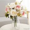 Dried Flowers Autumn Artificial Wedding Scene Decoration Roses Valentine's Day Gift Lily Fake Silk Bouquet Home Table Plant Ornaments