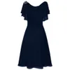 Women Wedding Guest Bridesmaid High-Waist Formal Dress Solid Color Ruffles Short Sleeve Party Ball Prom Gown Cocktail