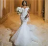 Sexy weg von der Schulter Meerjungfrau Brautkleider Arabisch Aso Ebi Spitze rückenfrei Vestidos De Novia Gericht Zug Brautkleider Plus Größe