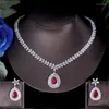 Colar Brincos Set ThreeGraces Gorgeous Red Cubic Zirconia Stone Big Water Drop Nupcial Wedding Party Jewelry For Women TZ904