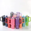 40oz Leopard print Reusable Tumbler with Handle and Straw big capacity beer mug water bottle powder coating outdoor camping cup vacuum insulated drinking tumblers