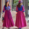 Casual Dresses Vintage Ethnic Style Summer Dress Kvinnor broderier stort länge för Vestidos de Verano Mujer Beach