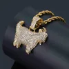 Anhänger Halsketten Glänzende trendige Ziege Tier Anhänger Halskette Charms für Männer Frauen Gold Silber Farbe Kubikzircon Hip Hop Schmuck J230612