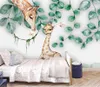 Fonds d'écran Bacal personnalisé 3D papier peint Mural nordique minimaliste feuilles dessin animé mignon Animal girafe enfants maison fond mur maison