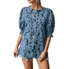 Women's T Shirts Womens Leopard Print Half Sleeve Tops Casual Ruffle Round Neck Puff Blouses Tees