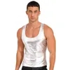 Men's Tank Tops Mens Shiny Metallic Deep U-neckline Sleeveless Sports Top Wet Look Fitness Camisole Vest Exotic Underwear