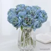 Dried Flowers Wedding Holding Autumn Blue Artificial Peony Bouquet Fake Home Living Room Dining Table Decoration High Quality