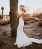 Sexy Backless Mermaid Wedding Dresses Simple Designed Spaghetti Strap Appliques Sweep Train Summer Boho Garden Bridal Gowns Cheap