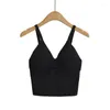 Women's Tanks Korean Edition Solid Color Slim Fit Sexy Deep V-Neck Women Knitted Cami Top With Padded Bra And Button Strap Back Detail V153