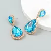 Boucles d'oreilles créoles en gros larme Studing couleurs turquoise avec cristal clair strass balancent tendance luxe femmes bijoux