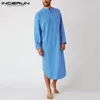 Mäns kläder Incerun Cotton Men's Sleep Robes Solid Color Long Sleeve Nightgown O Neck Leisure Mens Bathrobes Comfort Homewear Plus Size 230612