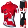 Ensembles de maillots de cyclisme Rouge Équipe de bande dessinée à manches courtes Été Ensemble de maillots de cyclisme pour hommes Sport VTT Vêtements de cyclisme Vélo Route Ensemble d'équitation Cuissard à bretelles 230612