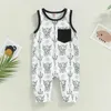 Jumpsuits Newborn baby boy girl cotton sleeveless round neck denim printed jumpsuit for children in summer G220606