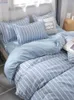 Bedding sets Blue White Bedding Set Boys Girls Queen Double Size Bed Linen Plain Reactive Printed Single Quilt Cover Flat Sheet case Z0612