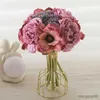 Dried Flowers Artificial Peony Silk White Bouquet Wedding Home Decoration Christmas Living Room Table Arrange DIY Fake Flower