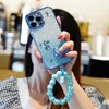 Bling Luxury Gradient Diamond Cases Hand Strap Glitter Wrist Chain Soft Plating Flower TPU Slim Camera Protective Cover For iPhone 14 13 12 11 Pro MAX 8 7 Plus