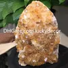 Självstående naturlig citrinkatedraldekor Healing Oregelbunden naturlig framgång Stone Yellow Quartz Crystal Cluster Points Druzy Geode Mineral Prov Feng Shui