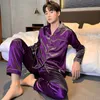 Męska odzież snu Mężczyzna Pajama Zestawy Satin Satin Pijama Turn-Down Obroźnia Zastosowanie Sleep Long Rleeve Spring Night Rewear Mężczyzna 2 sztuki Zestawy odzieży domowej CM11 230612