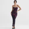 Lässige Kleider Mingmingxi Blumendruck Maxi-Abschlussballkleid Sexy Mesh-Berühmtheitsabend-Partykleider Figurbetontes Spaghetti-Träger-Sommer-Frauenkleid Z0612