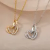 Pendant Necklaces Mothers Day Gift Intertwined Love Double Zircon Heart Necklace For Women Stainless Steel Mom Jewelry Mama Birthday R230612