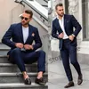 Erkekler Erkekler Moda lacivert Sıradan Düğün Erkek Bir Düğme İş Damat Smokin 2 Parçası İnce Fit Erkek Blazer Custume