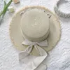 Wide Brim Chaps Summer Bride Straw tissage Chapeau Mariage avec Pearl Bride / Mme Lettre décous