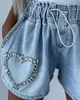 New Fashion 2023 Summer Heart Pattern Brushed Denim Shorts Elegant Casual Bottom voor dames P230606