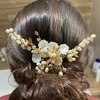 Wedding Hair Jewelry Gold Leaf Bride Headpiece Tiaras Comb Women Bridal R230612
