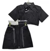 ツーピースドレスデザイナー女性のセット高級作業服カジュアルセットトップシャツショーツファッションマッチングチェーン装飾トラックスーツ S-L 1N8H