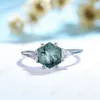 With Side Stones Kuololit Natural Moss Agate Rings for Women 925 Sterling Silver Luxury Jewelry Hexagon Gemstone Wedding Engagement Gift for Her 230609