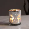 Candle Holders Romantic Glass Holder Jar Tealight Christmas Reindeer Pattern Tea Light Cylinder Silver Birthday Gifts