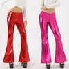 Women's Pants Fluorescent PU Leggings Bright Faux Leather Shiny Loose Stretch Pantalones Women Hip Hop Metallic Wide Leg Flared Trousers