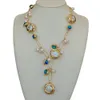 ペンダントネックレスYygem Blue Murano Glass淡水培養白いKeshi Pearl Gold Chale Chain Necklace 21 "230609