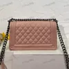 Designer kvinnors axelväska kohud clamshell caviar väska tjock kedja handväska crossbody väskor pojke kaviar väska stor kapacitet makeup fodral korthållare påsar 25 cm