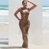 Basic Casual Dresses Mesh Spaghetti Straps Maxi Beach Dres Sexy See Through Lace Up Backless Bodycon Long Club Party Robe Bikini Cover Ups 230612