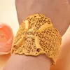 Pulseira Flor Noiva 24K Cor Dourada Dubai Bangles Para Mulheres Africano Etíope Pulseiras Com Anel Joias De Casamento Presentes De Festa