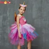 Girl's Dresses Glittery Unicorn Princess Pageant Flower Dress Kids Party Costume With Pannband och Wings Halloween Cosplay Girl Dress 230609